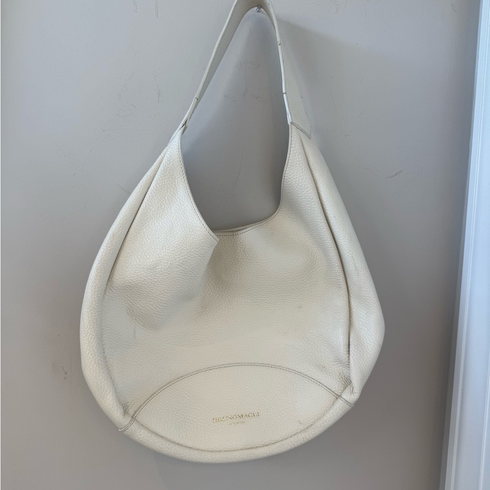 Bruno Magli Cream Pebbled Leather Hobo Shoulder Bag